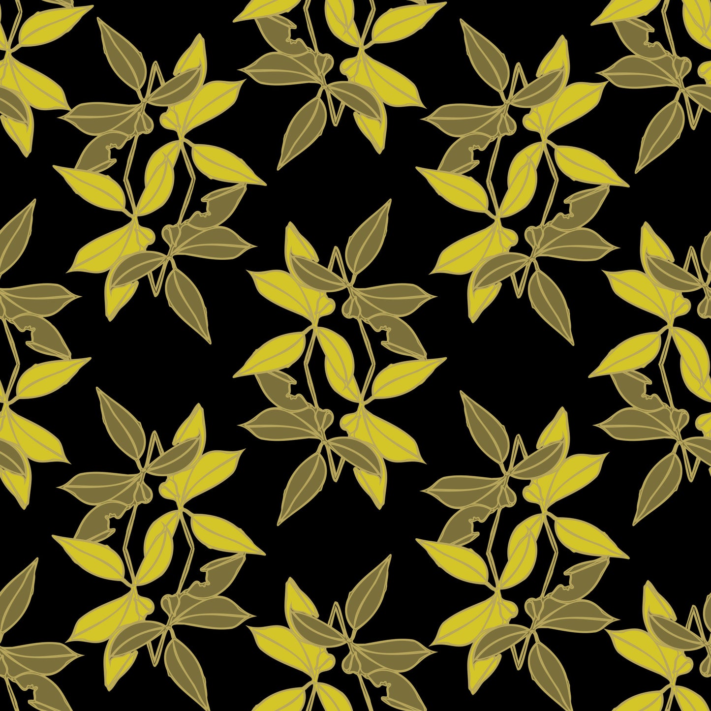 Diamond Leaves - Yellow on Black