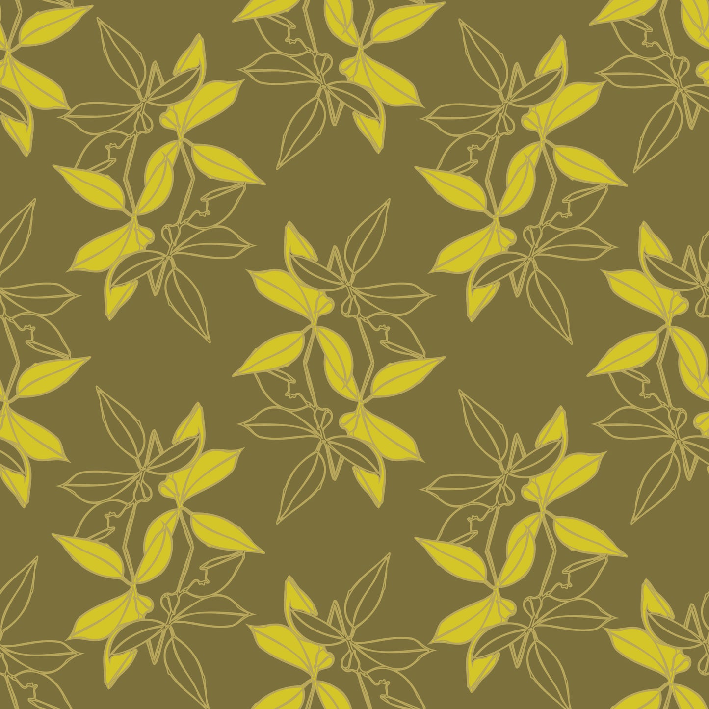 Diamond Leaves - Yellow on Dark Moss