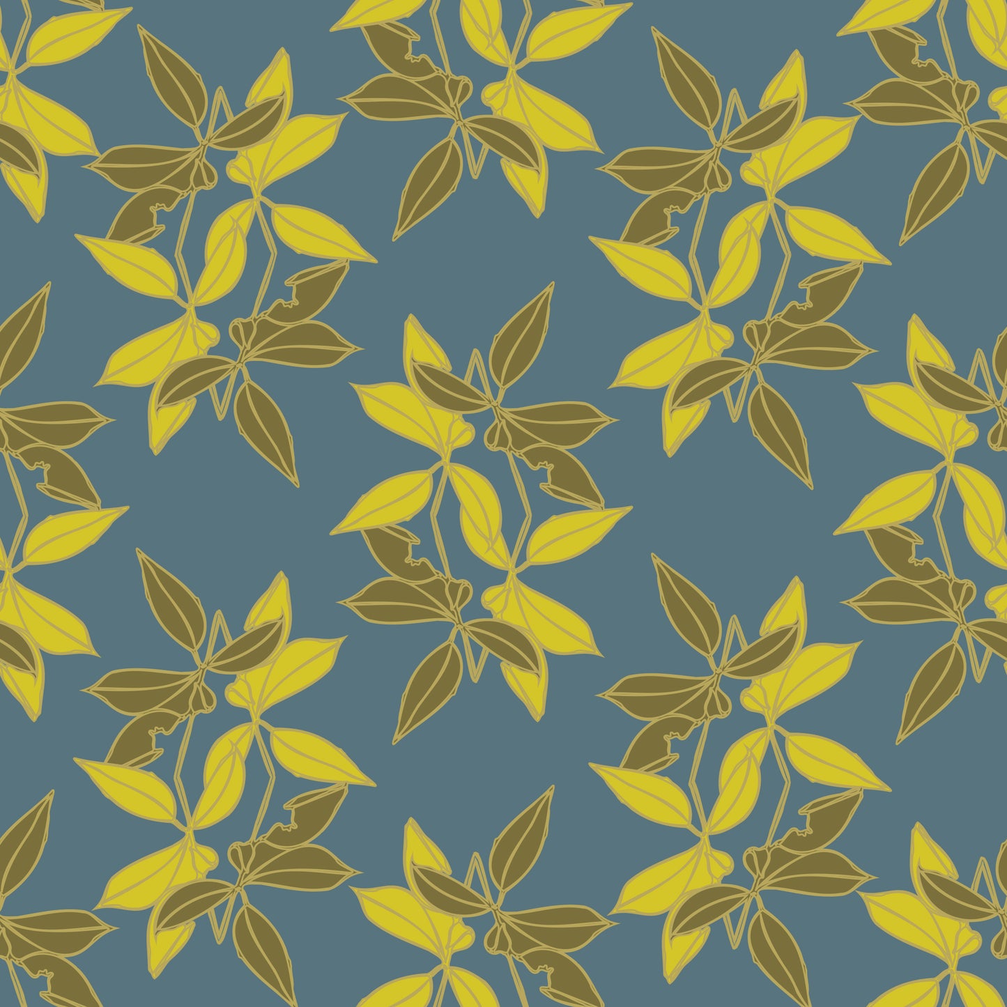Diamond Leaves - Yellow on Denim Blue